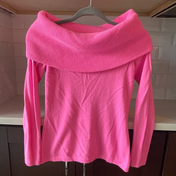Christin cashmere off the shoulder fold over sweater - Picture 2 of 6